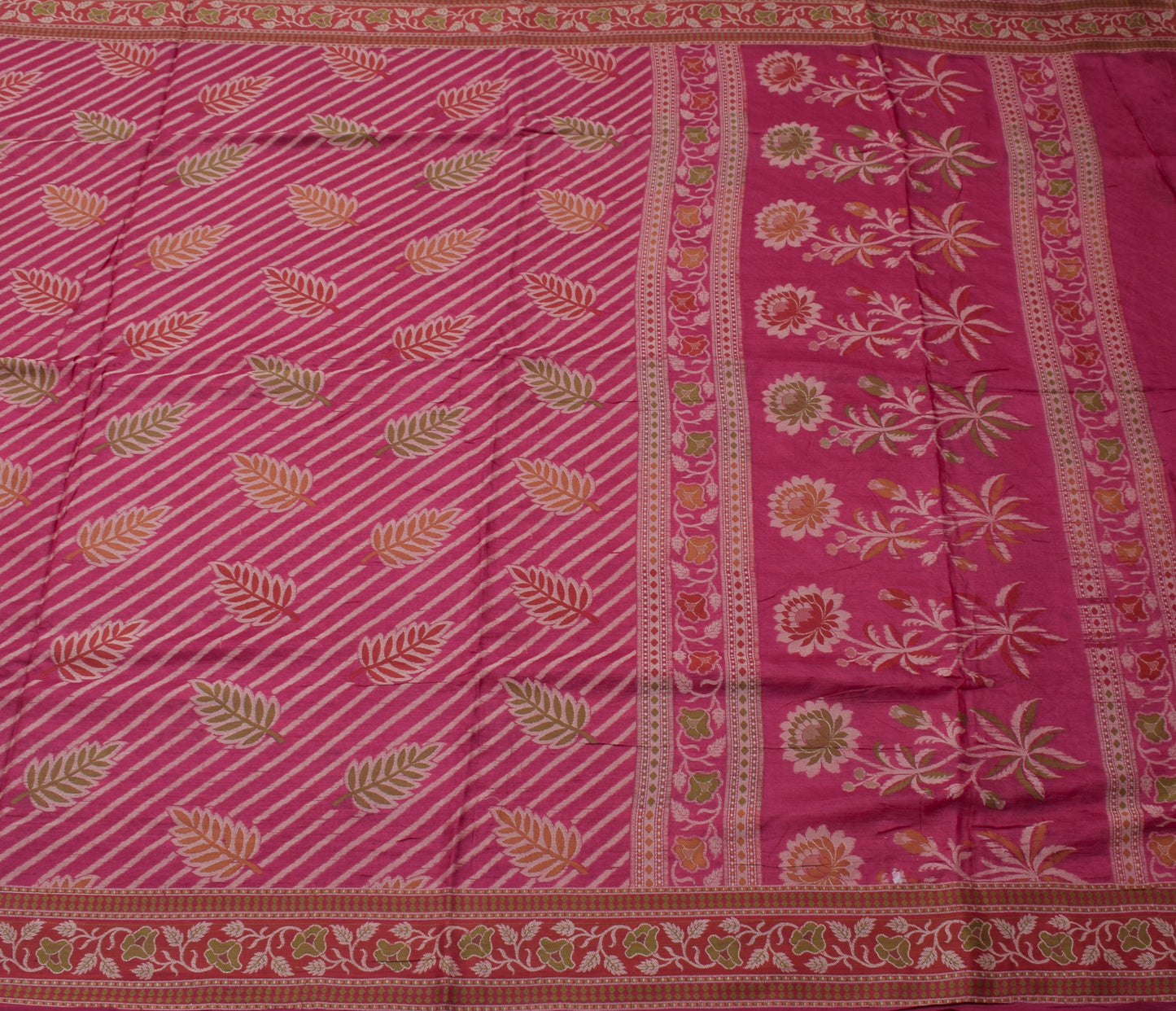 Sushila Vintage Dark Pink Indian Saree 100% Pure Silk Woven Floral Sari Fabric