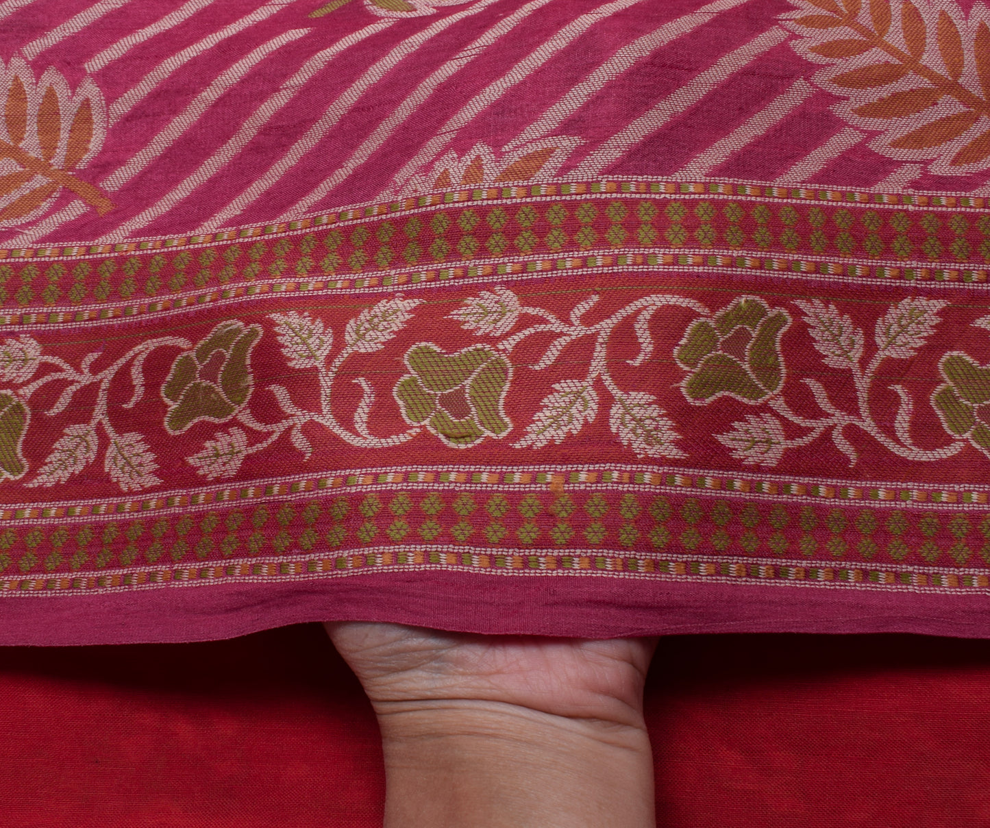 Sushila Vintage Dark Pink Indian Saree 100% Pure Silk Woven Floral Sari Fabric