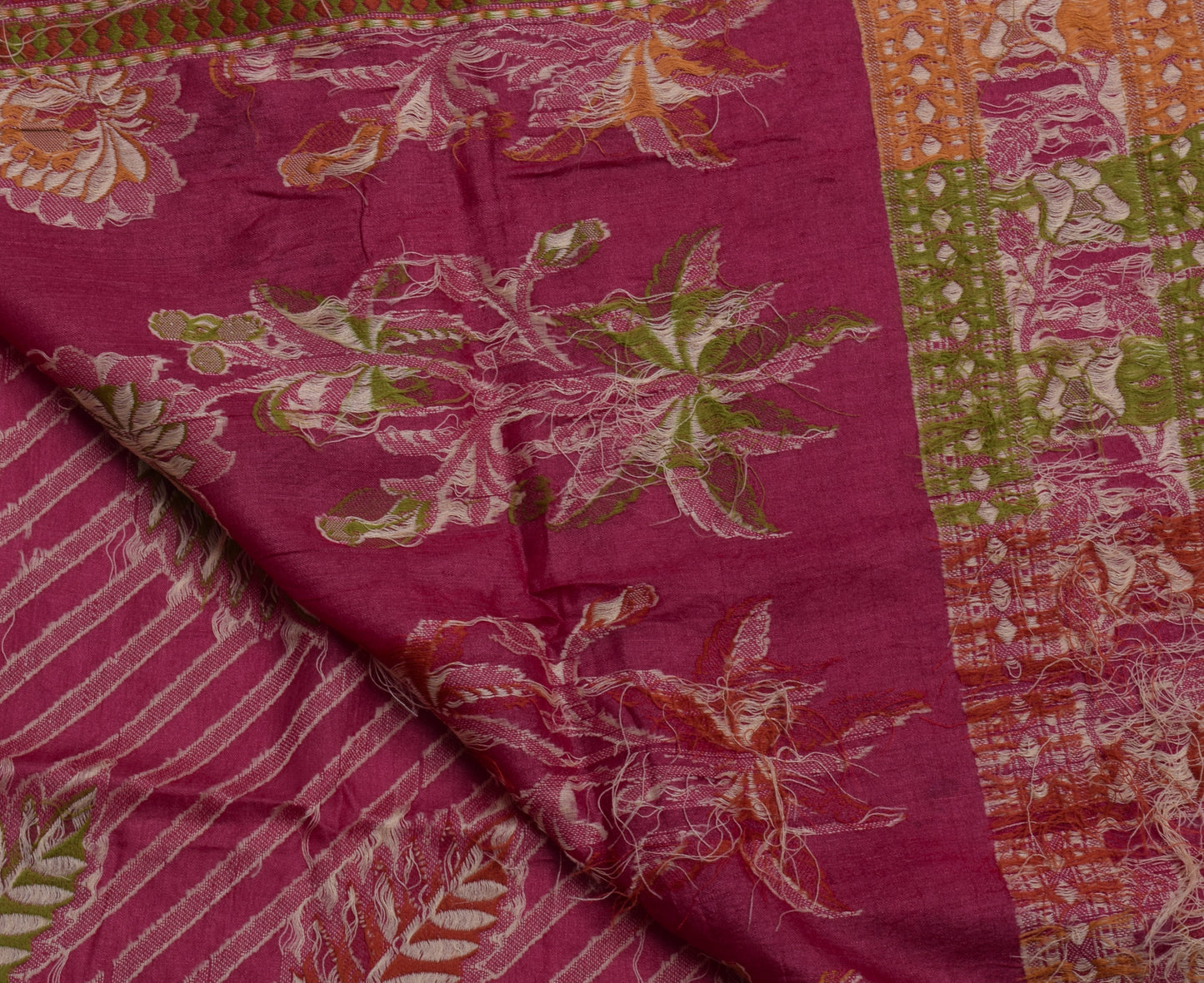 Sushila Vintage Dark Pink Indian Saree 100% Pure Silk Woven Floral Sari Fabric