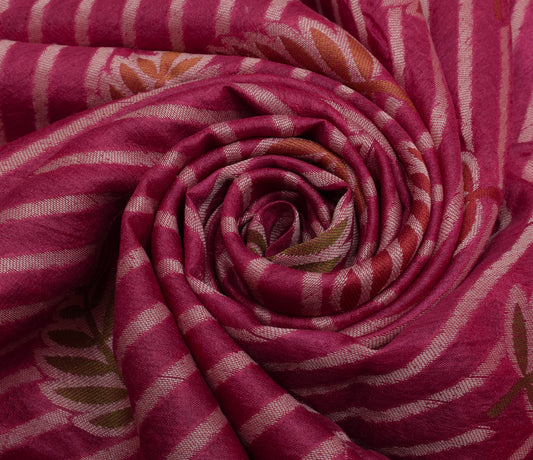 Sushila Vintage Dark Pink Indian Saree 100% Pure Silk Woven Floral Sari Fabric