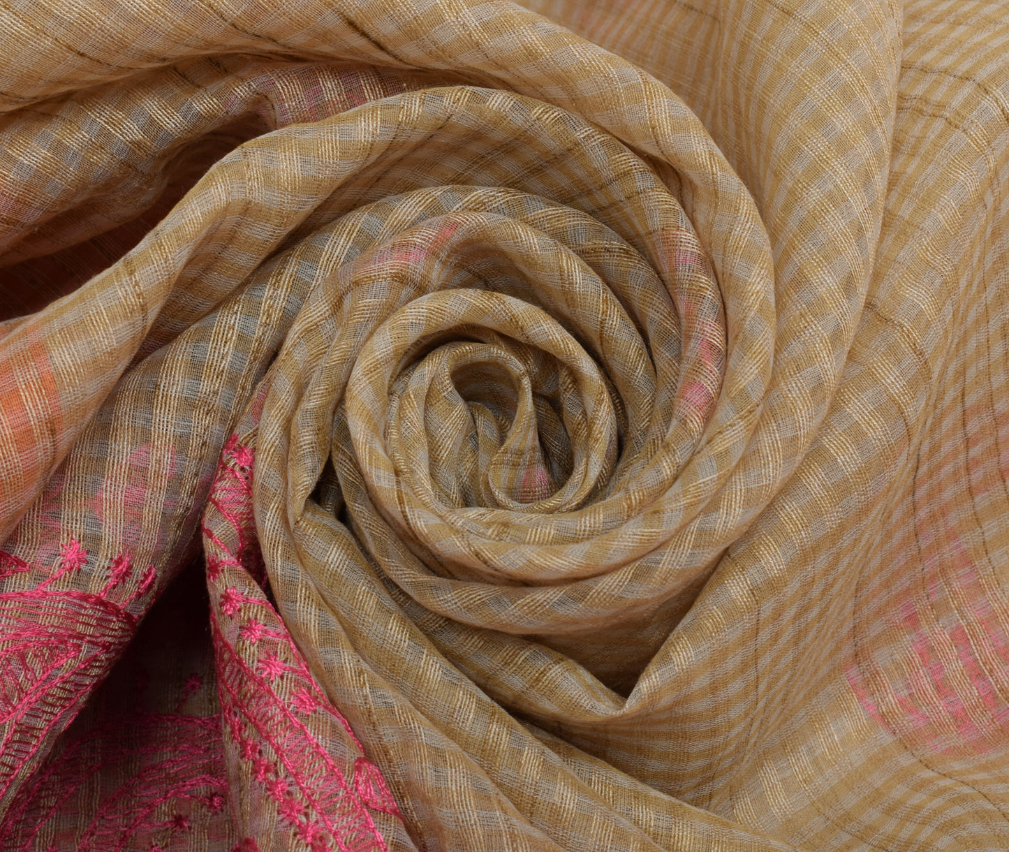 Sushila Vintage Light Brown Saree Blend Cotton Embroidered Paisley Sari Fabric