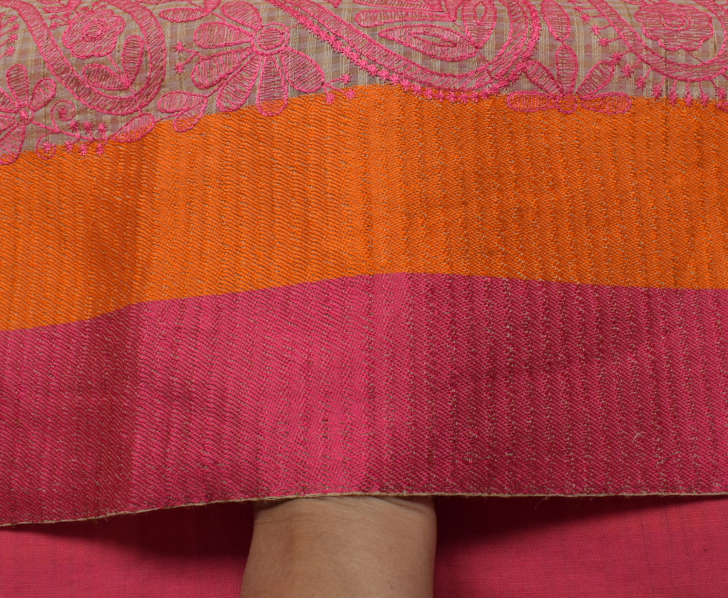 Sushila Vintage Light Brown Saree Blend Cotton Embroidered Paisley Sari Fabric