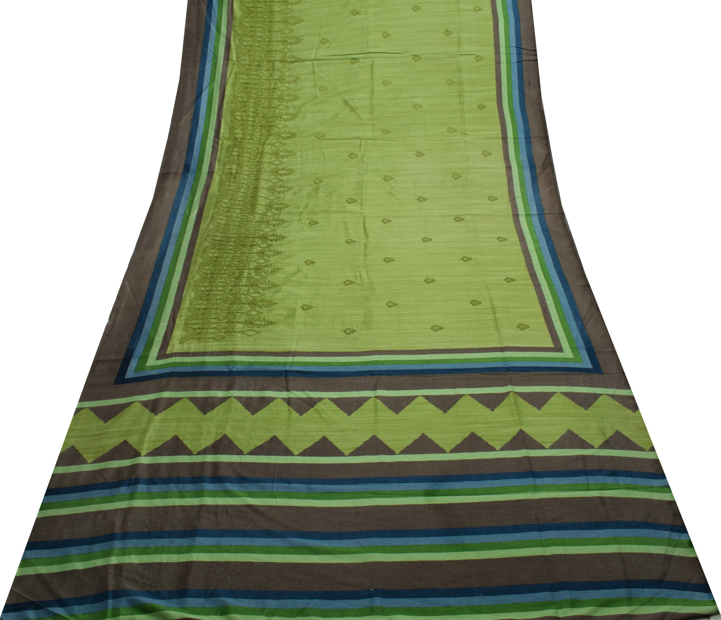 Sushila Vintage Green Indian Saree Blend Silk Embroidered Sari Craft Fabric