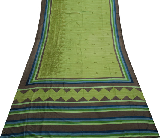 Sushila Vintage Green Indian Saree Blend Silk Embroidered Sari Craft Fabric