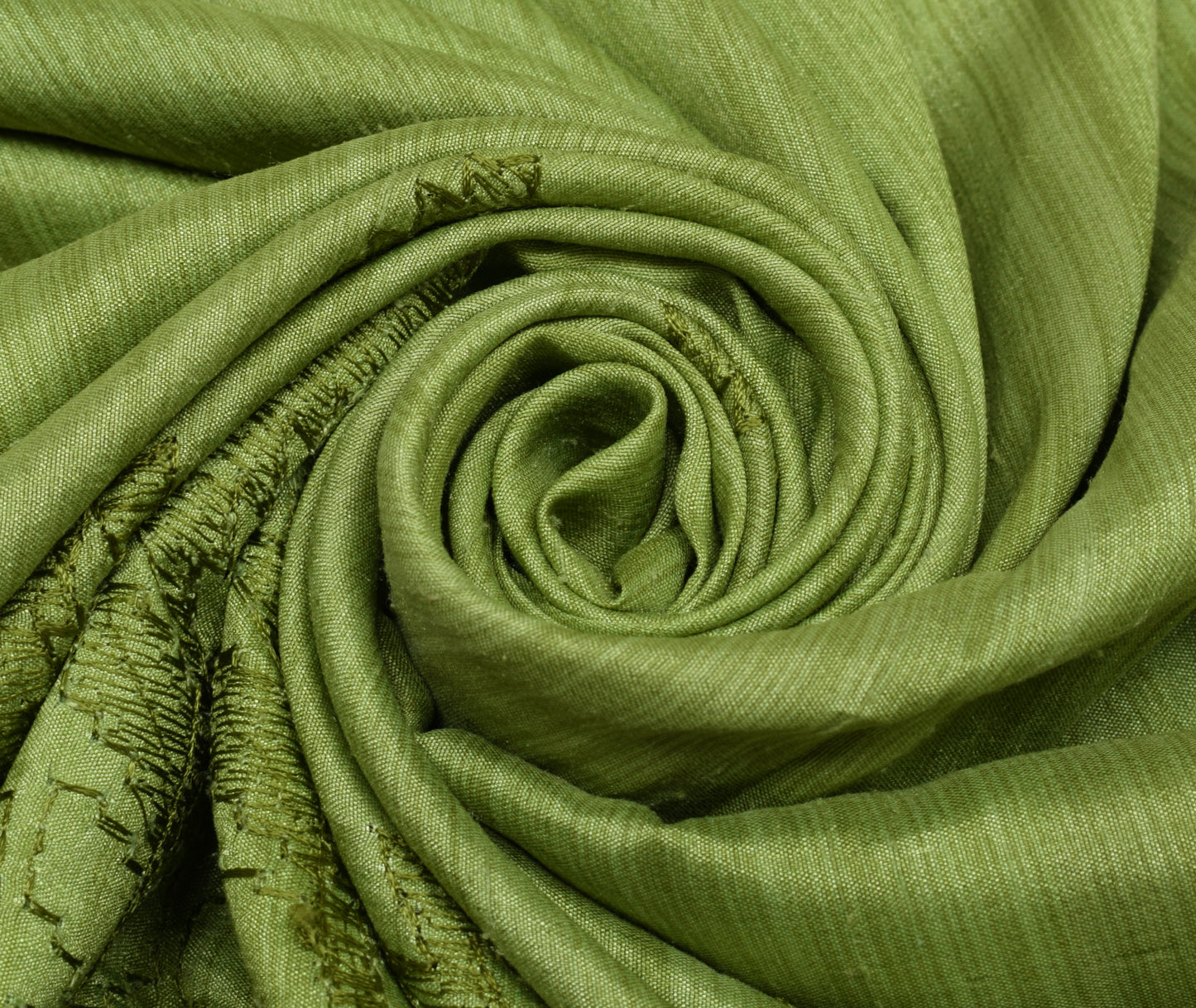 Sushila Vintage Green Indian Saree Blend Silk Embroidered Sari Craft Fabric