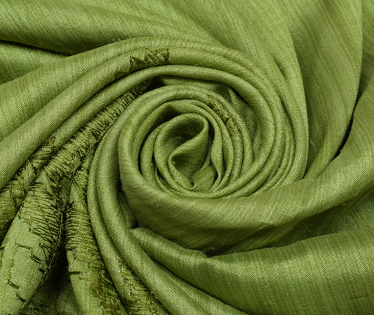 Sushila Vintage Green Indian Saree Blend Silk Embroidered Sari Craft Fabric