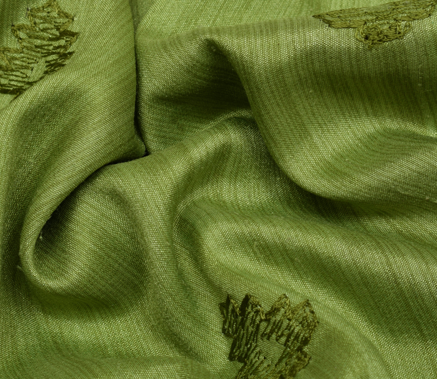 Sushila Vintage Green Indian Saree Blend Silk Embroidered Sari Craft Fabric