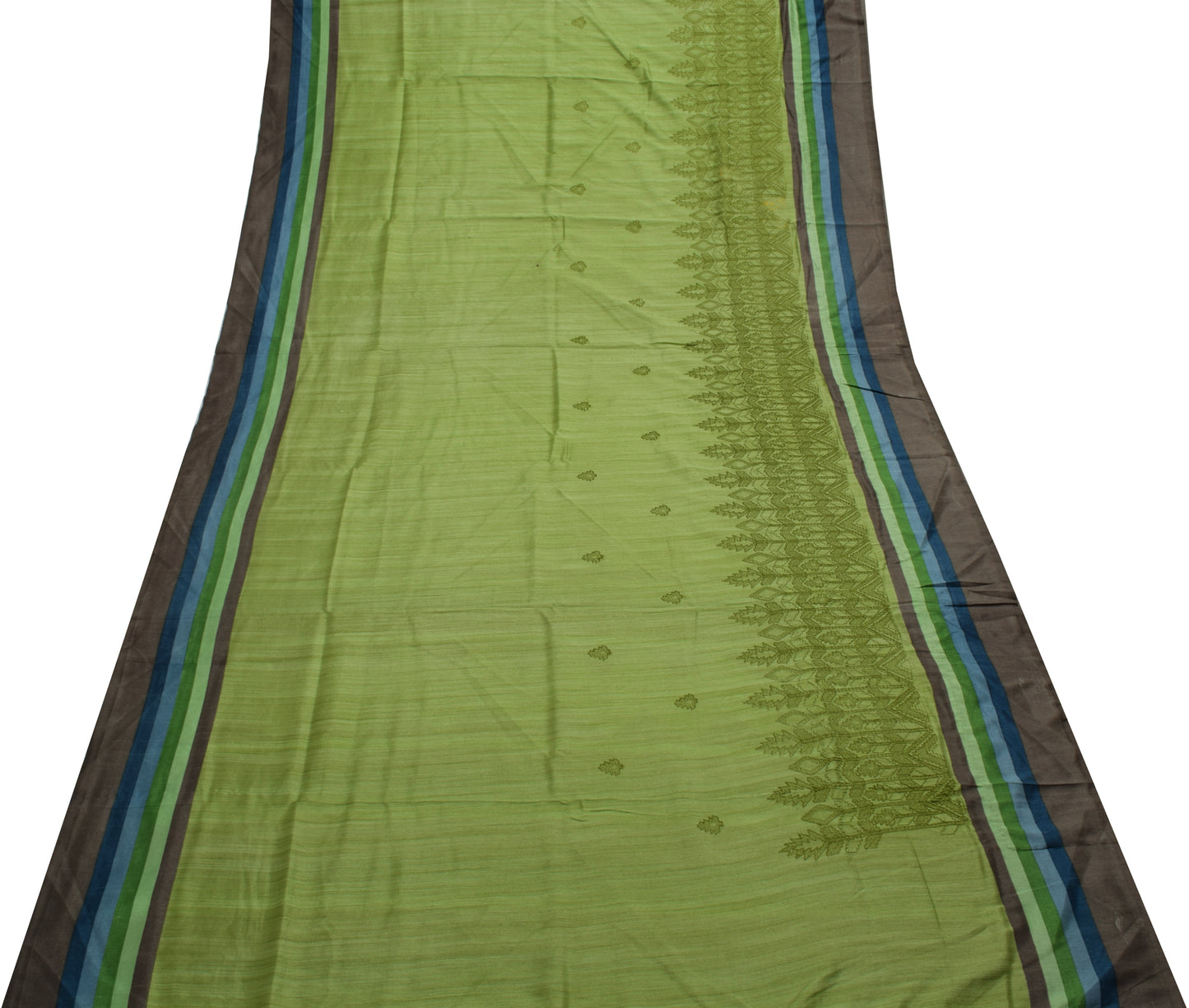 Sushila Vintage Green Indian Saree Blend Silk Embroidered Sari Craft Fabric
