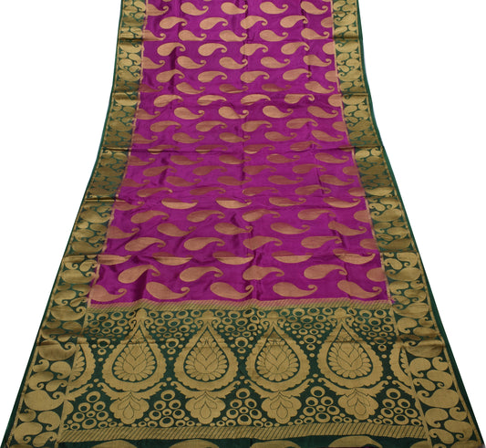 Sushila Vintage Purple Indian Saree Blend Silk Zari Woven Paisley Sari Fabric