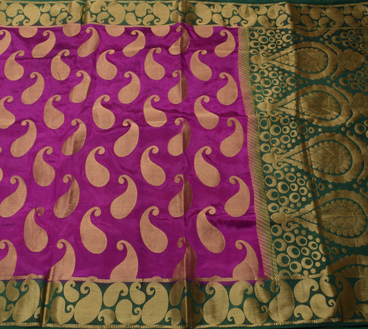 Sushila Vintage Purple Indian Saree Blend Silk Zari Woven Paisley Sari Fabric