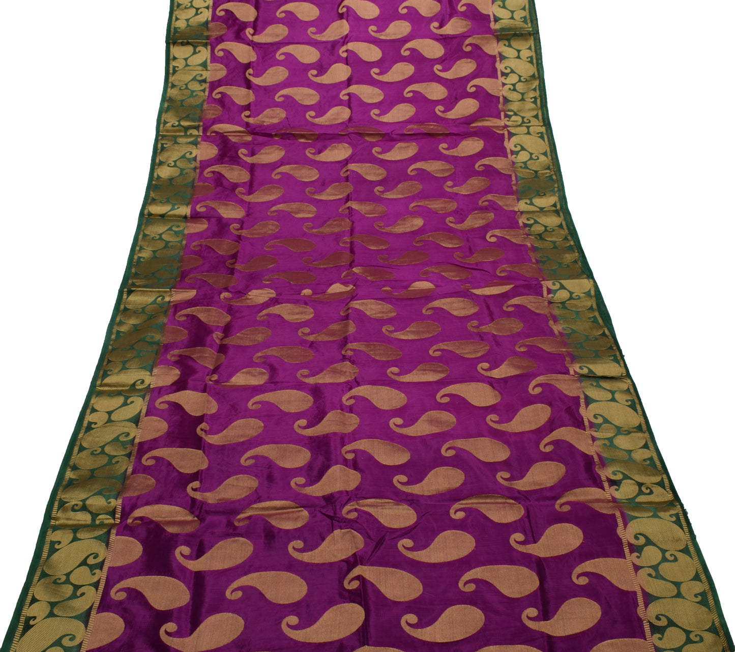 Sushila Vintage Purple Indian Saree Blend Silk Zari Woven Paisley Sari Fabric