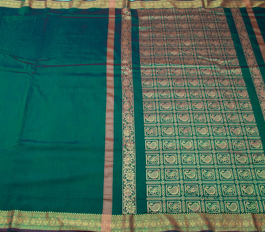 Sushila Vintage Teal Green Indian Saree Blend Silk Woven  Sari Craft Fabric