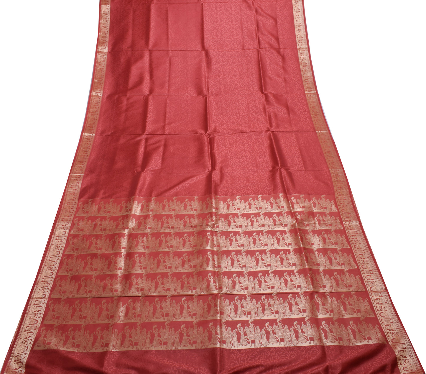 Sushila Vintage Dark Peach Saree Blend Silk Self Woven Floral Sari Craft Fabric