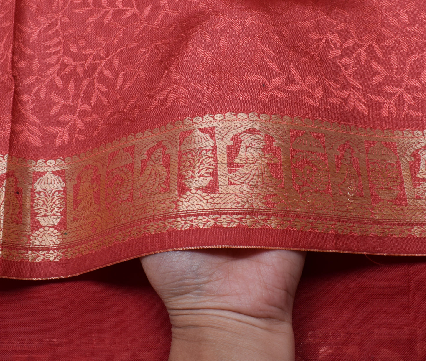 Sushila Vintage Dark Peach Saree Blend Silk Self Woven Floral Sari Craft Fabric