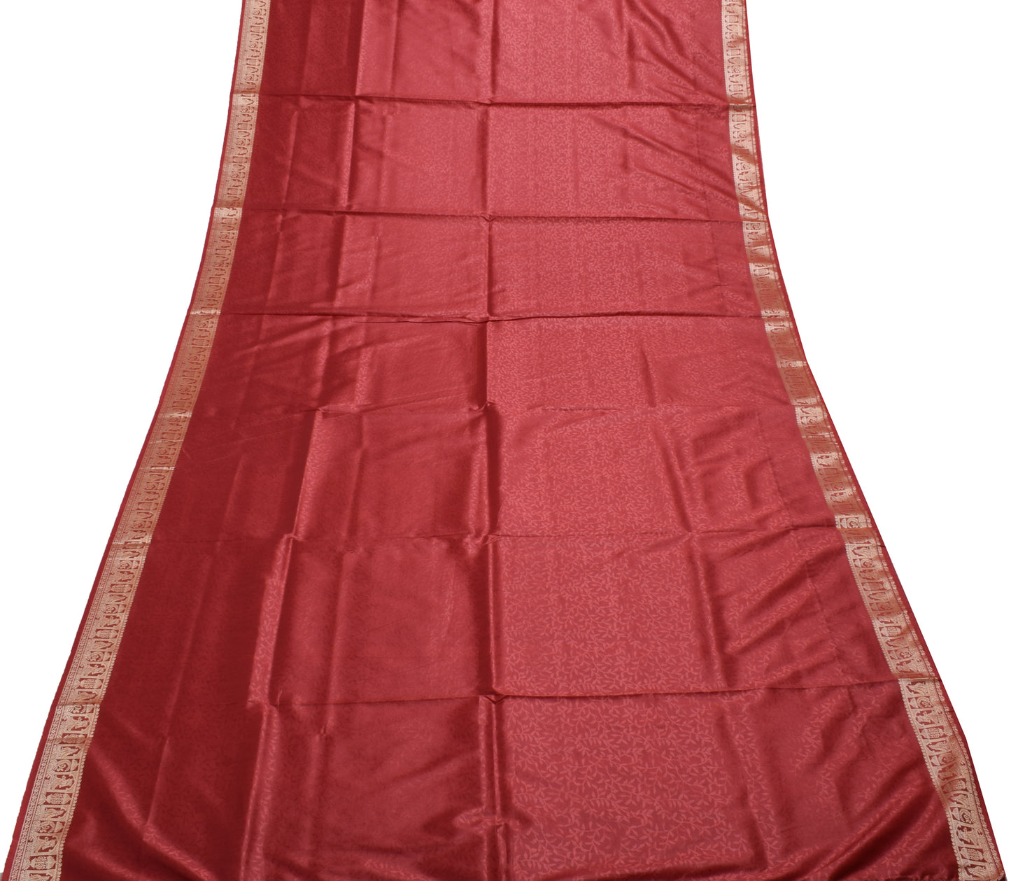 Sushila Vintage Dark Peach Saree Blend Silk Self Woven Floral Sari Craft Fabric