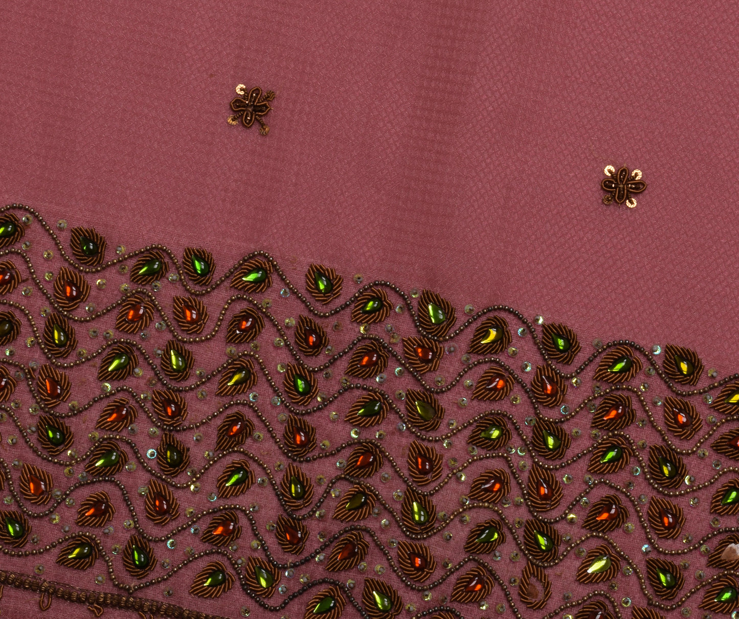 Sushila Vintage Pink Saree Blend Tissue Silk Hand Beaded Zardozi Sari Fabric