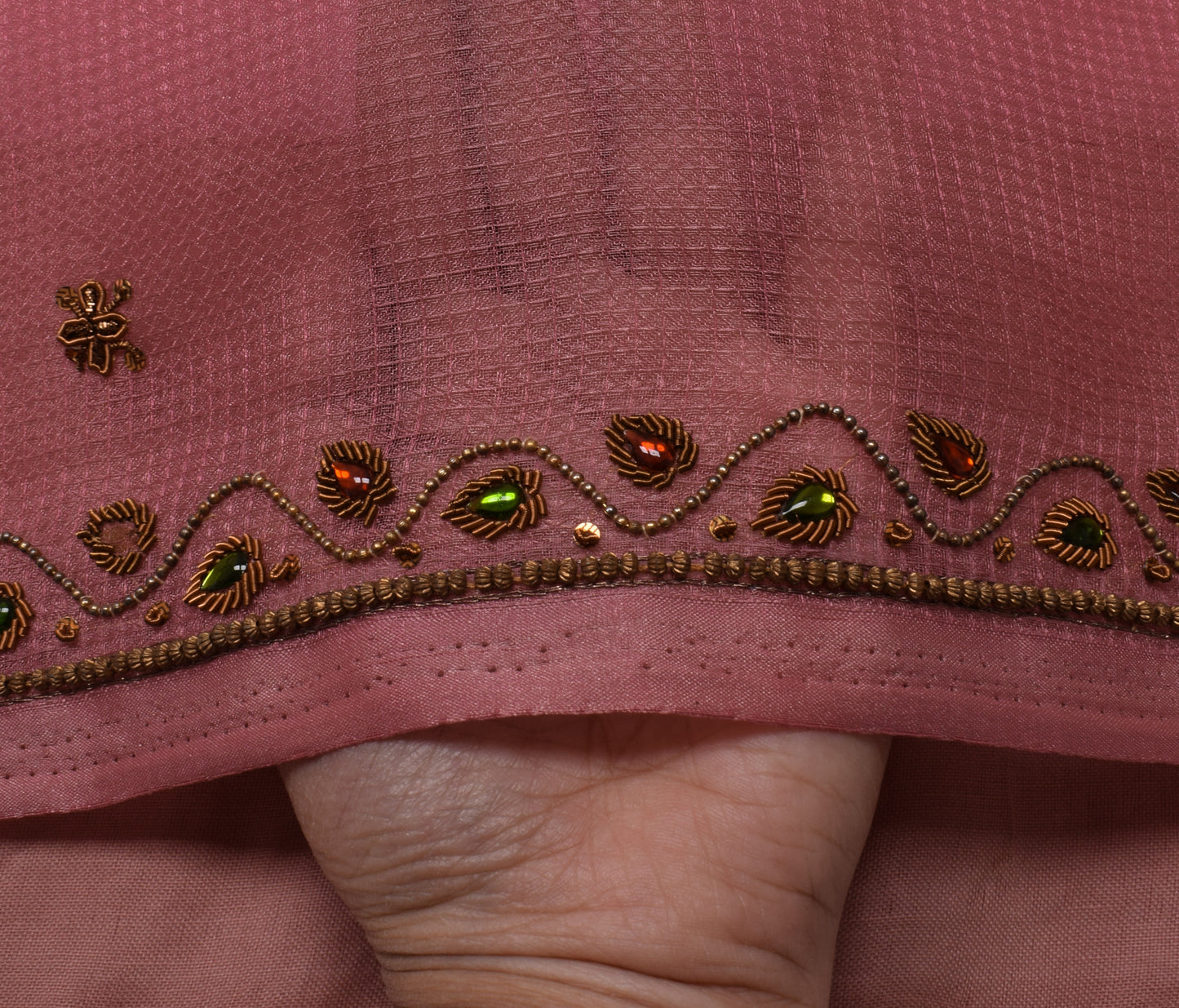 Sushila Vintage Pink Saree Blend Tissue Silk Hand Beaded Zardozi Sari Fabric
