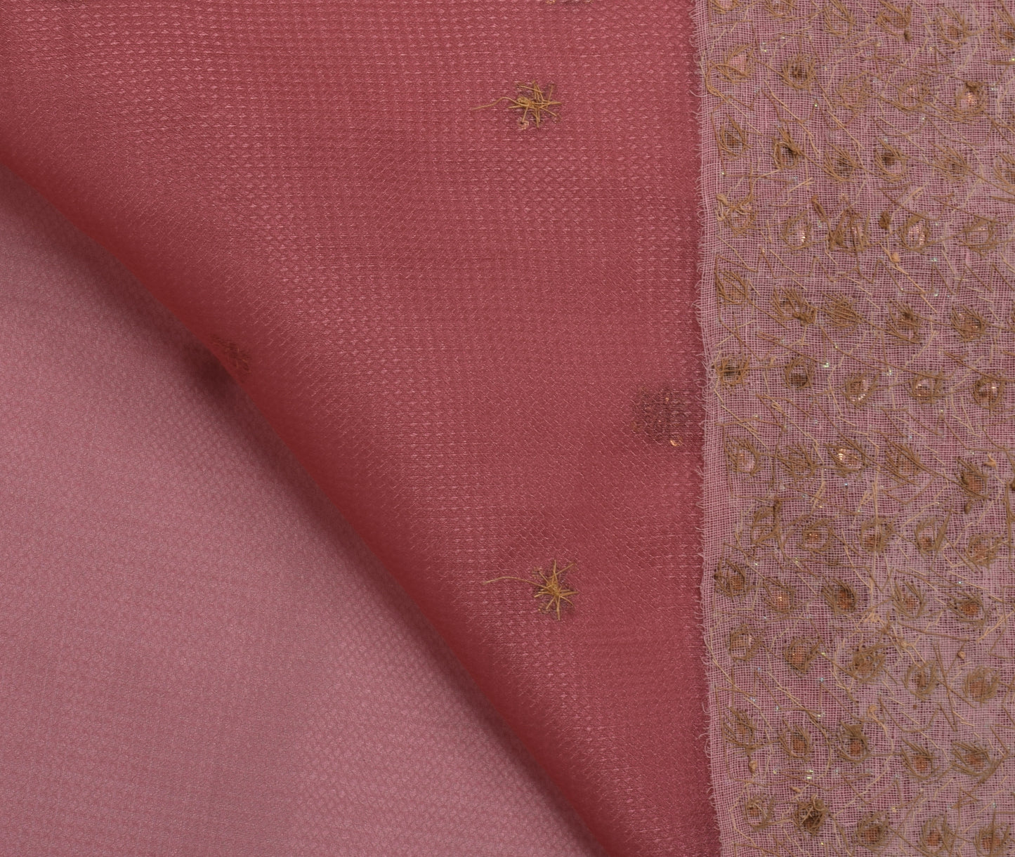 Sushila Vintage Pink Saree Blend Tissue Silk Hand Beaded Zardozi Sari Fabric