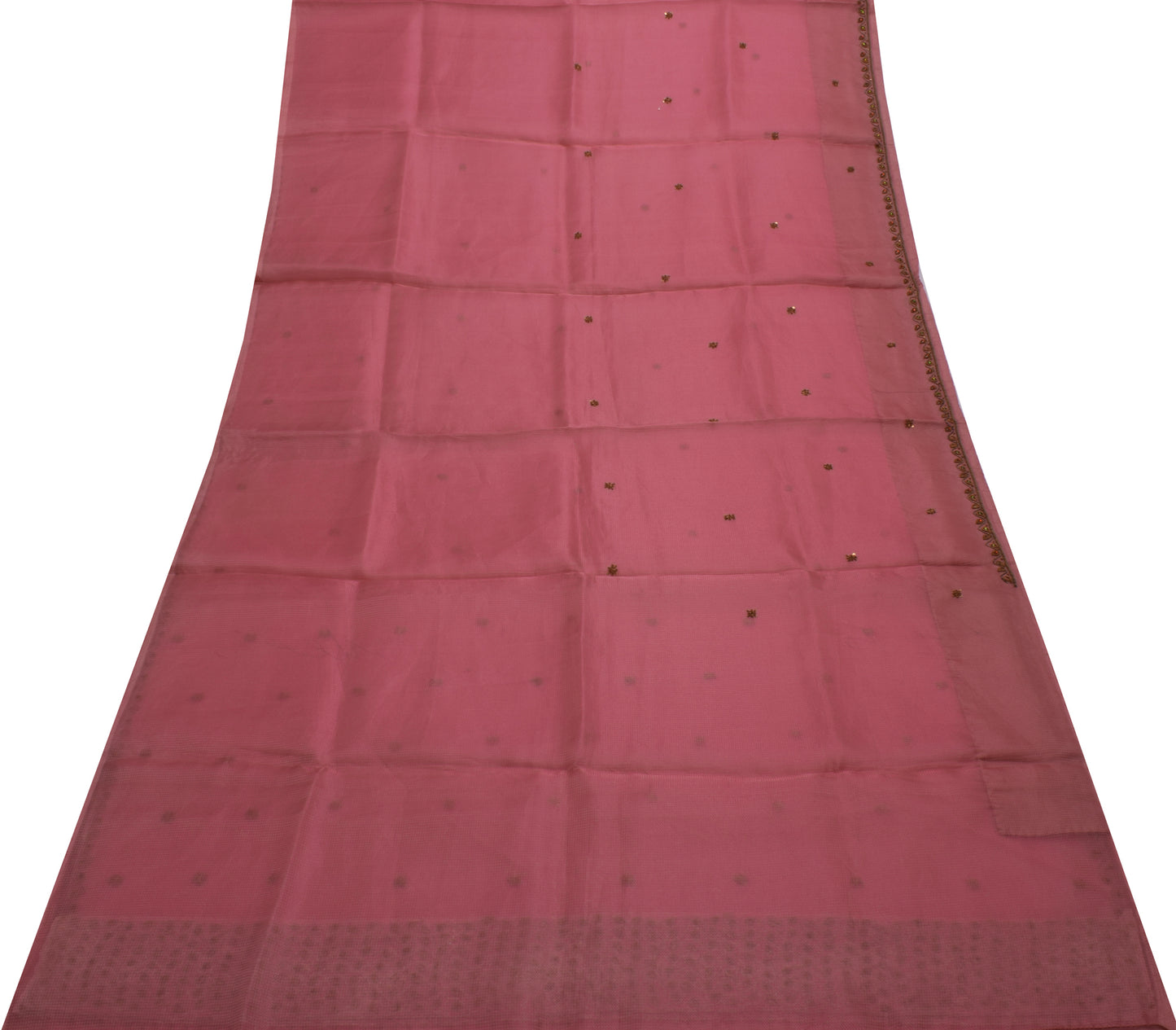 Sushila Vintage Pink Saree Blend Tissue Silk Hand Beaded Zardozi Sari Fabric