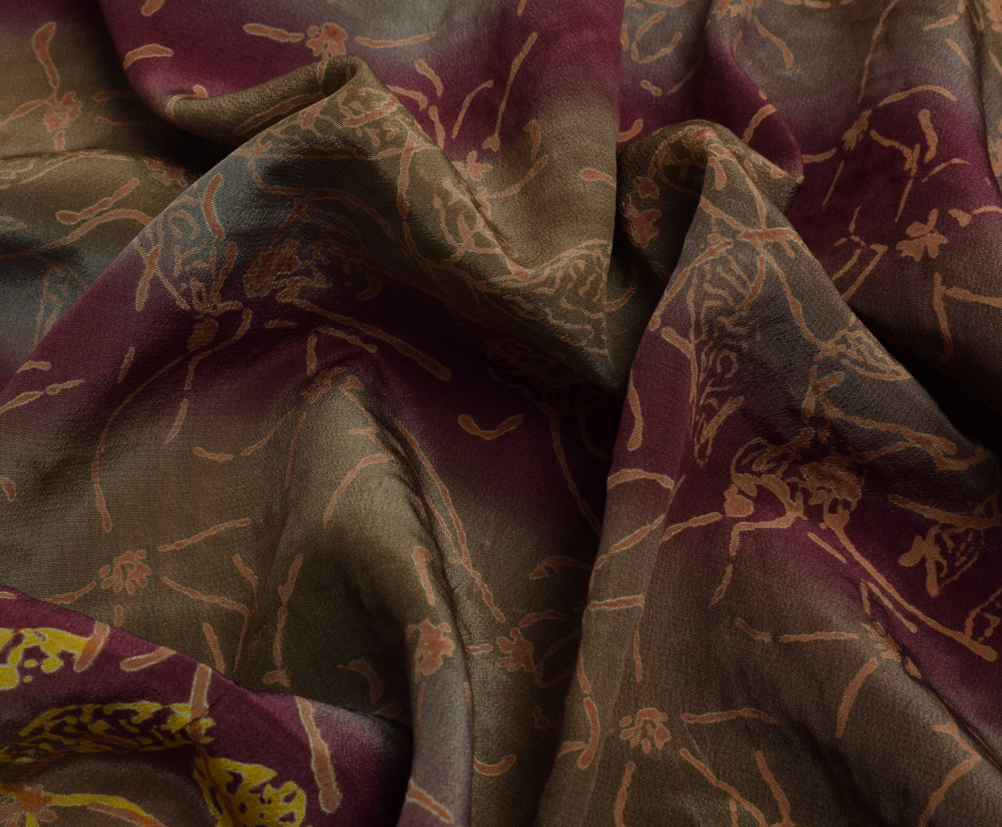 Sushila Vintage Multi-Color Saree Pure Crepe Hand Embroidered Kantha Sari Fabric