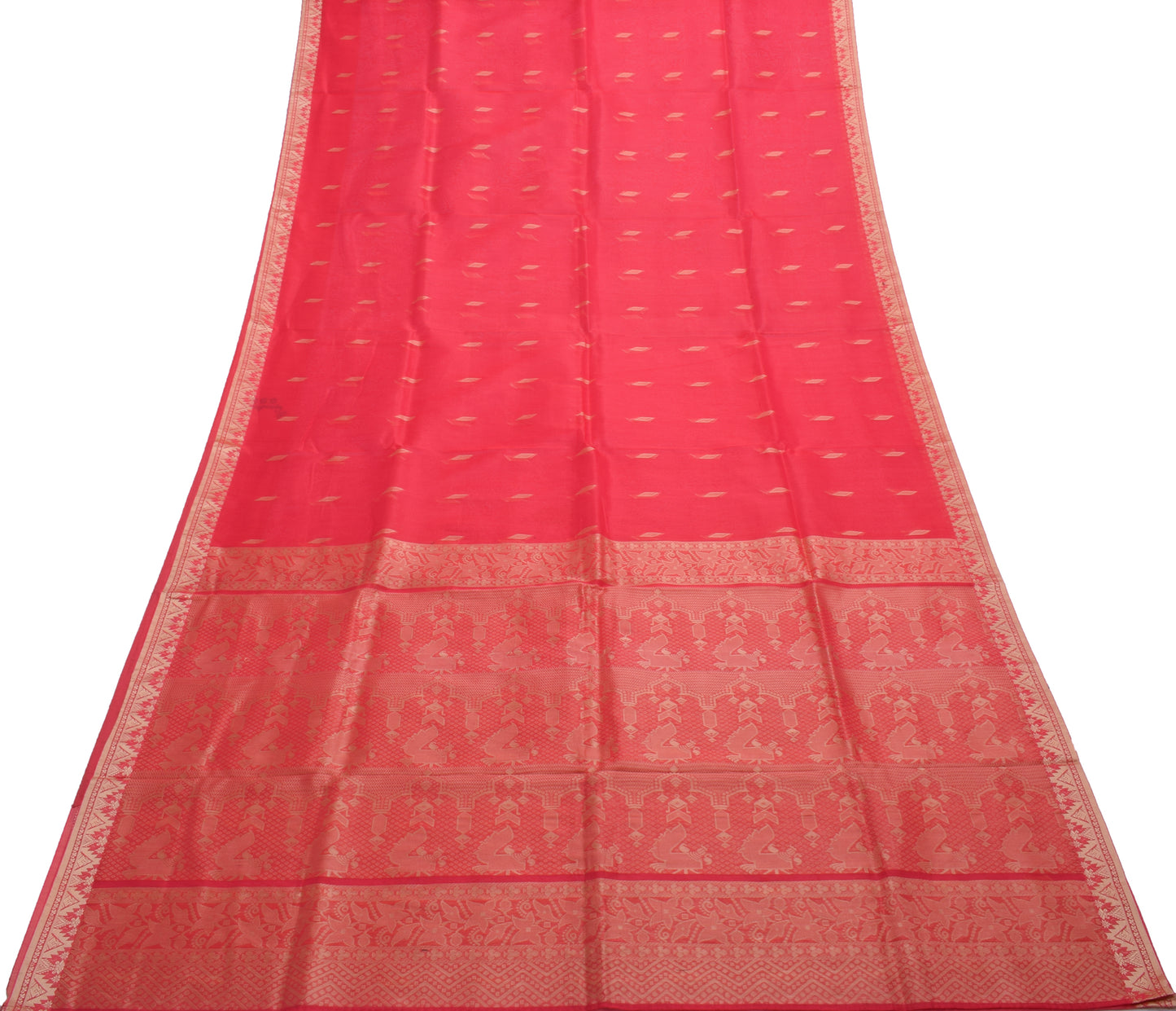 Sushila Vintage Pink Saree Blend Cotton Woven 5 Yard Sari Craft 5 Yard Fabric
