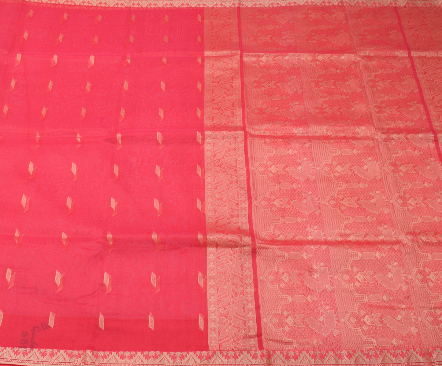 Sushila Vintage Pink Saree Blend Cotton Woven 5 Yard Sari Craft 5 Yard Fabric