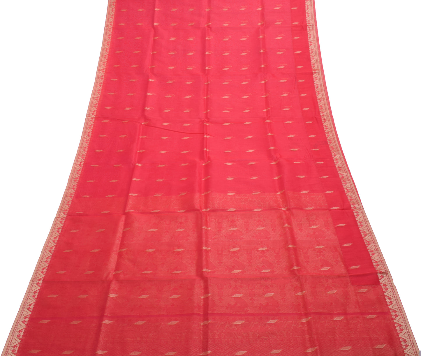 Sushila Vintage Pink Saree Blend Cotton Woven 5 Yard Sari Craft 5 Yard Fabric