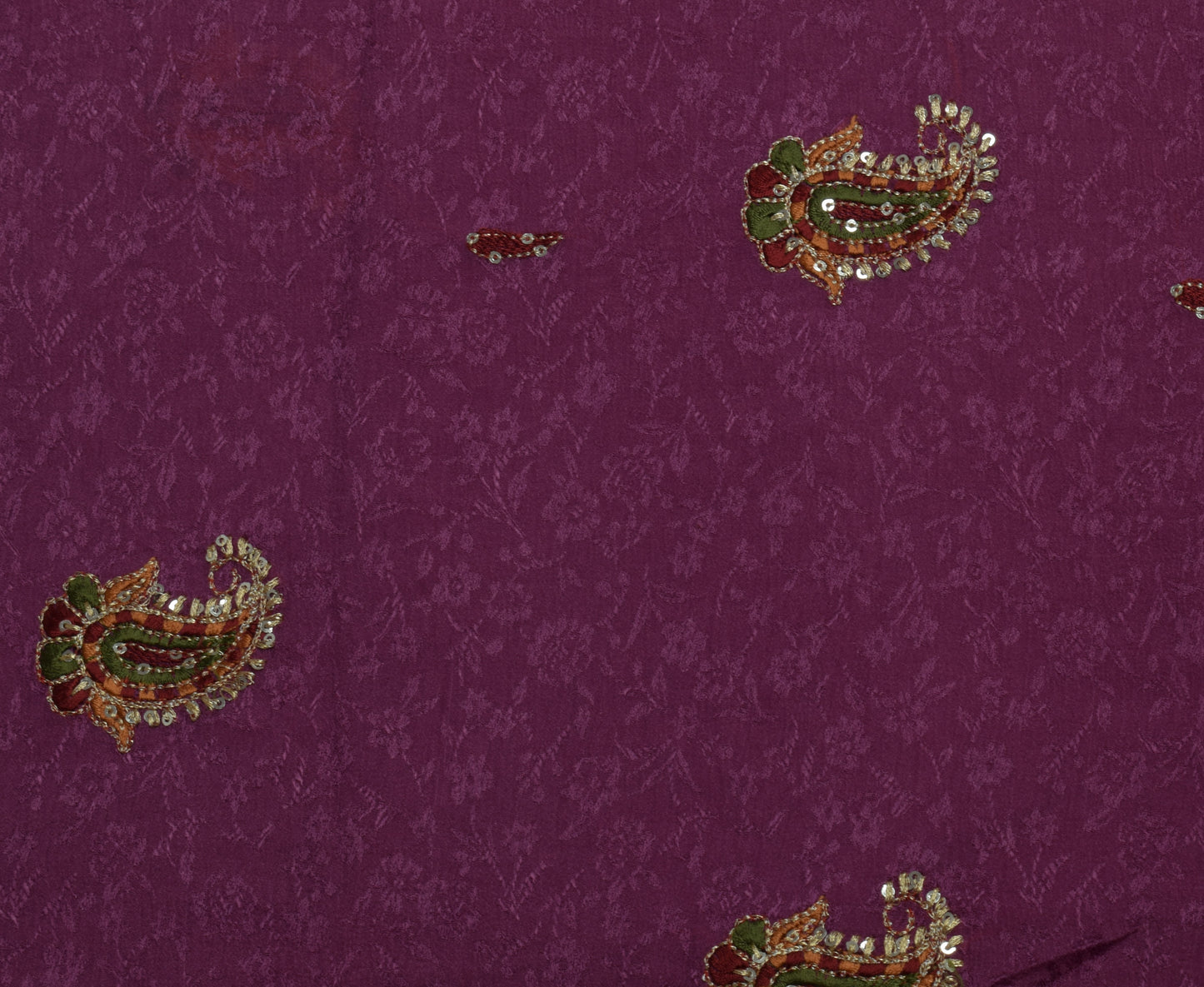 Sushila Vintage Purple Saree Pure Georgette Silk Hand Embroidered Sari Fabric