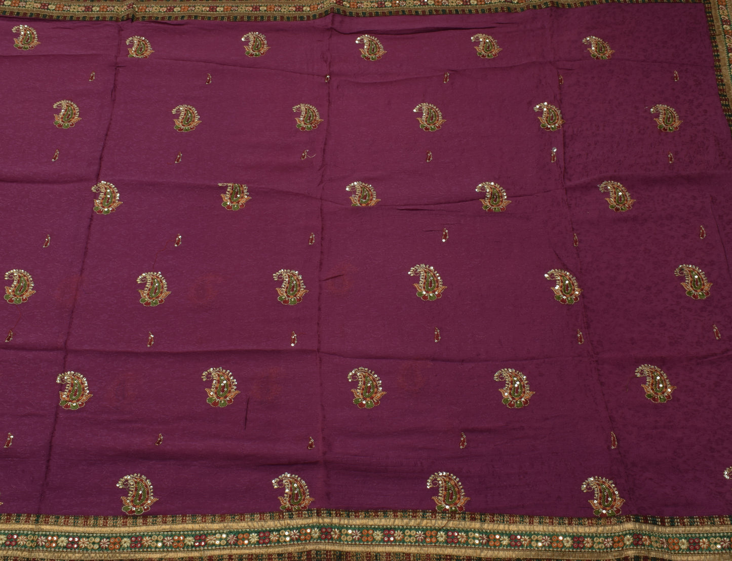 Sushila Vintage Purple Saree Pure Georgette Silk Hand Embroidered Sari Fabric