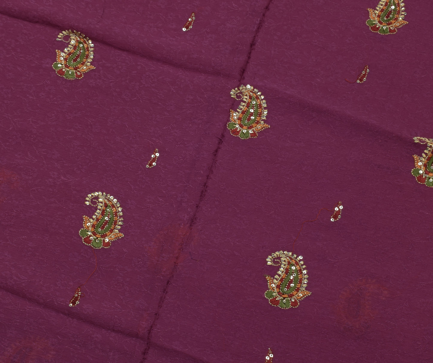 Sushila Vintage Purple Saree Pure Georgette Silk Hand Embroidered Sari Fabric