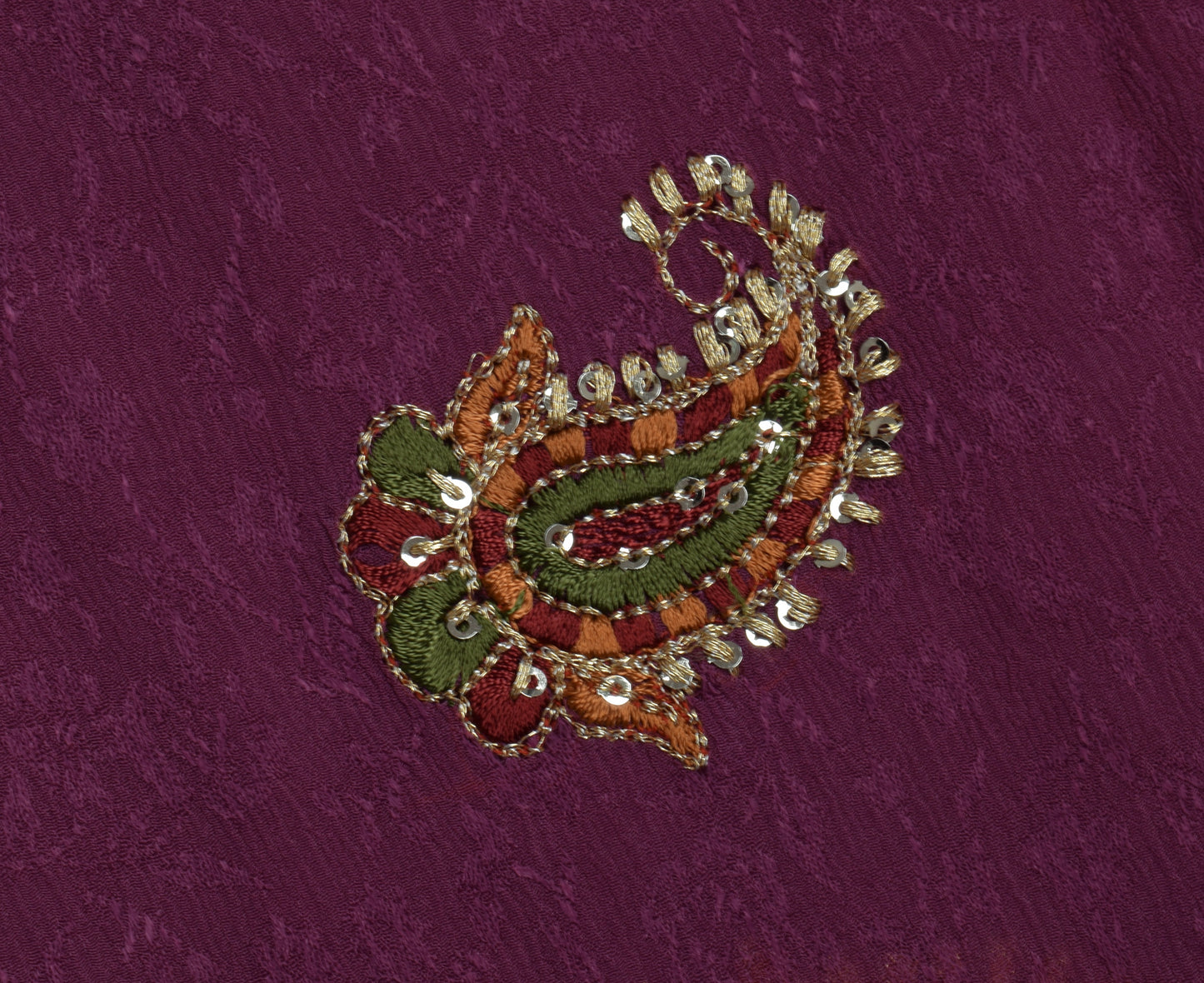 Sushila Vintage Purple Saree Pure Georgette Silk Hand Embroidered Sari Fabric