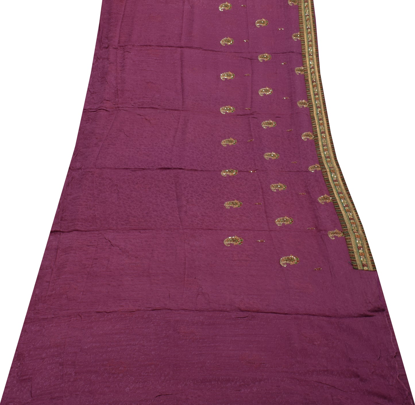 Sushila Vintage Purple Saree Pure Georgette Silk Hand Embroidered Sari Fabric