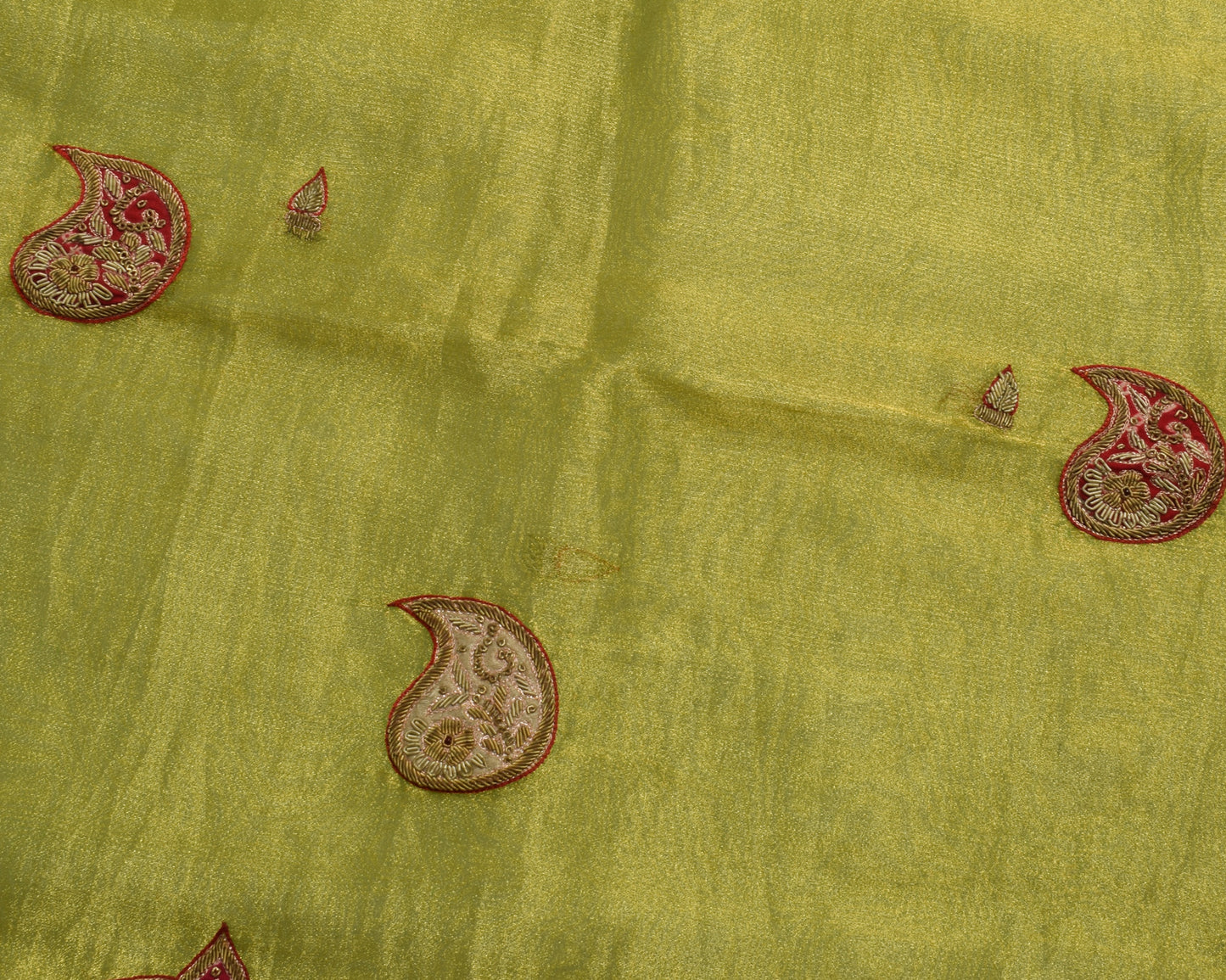 Sushila Vintage Green Saree Blend Tissue Silk Hand Beaded Zardozi Sari Fabric