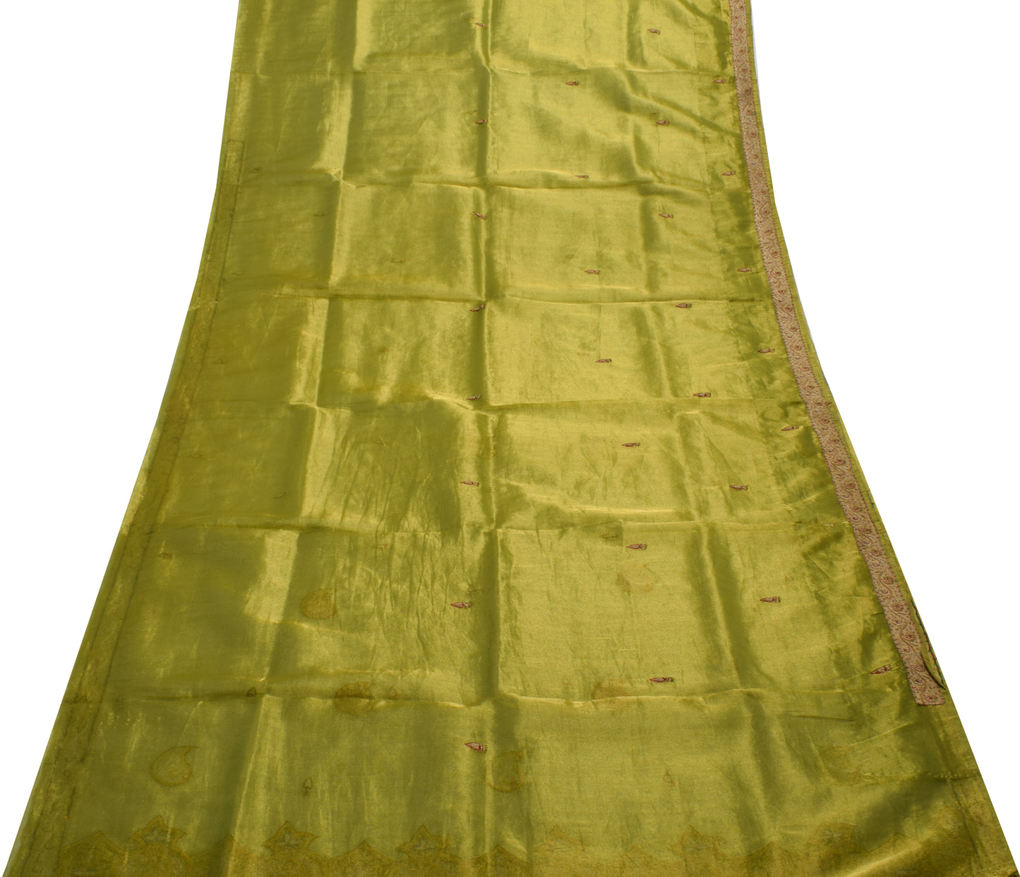 Sushila Vintage Green Saree Blend Tissue Silk Hand Beaded Zardozi Sari Fabric