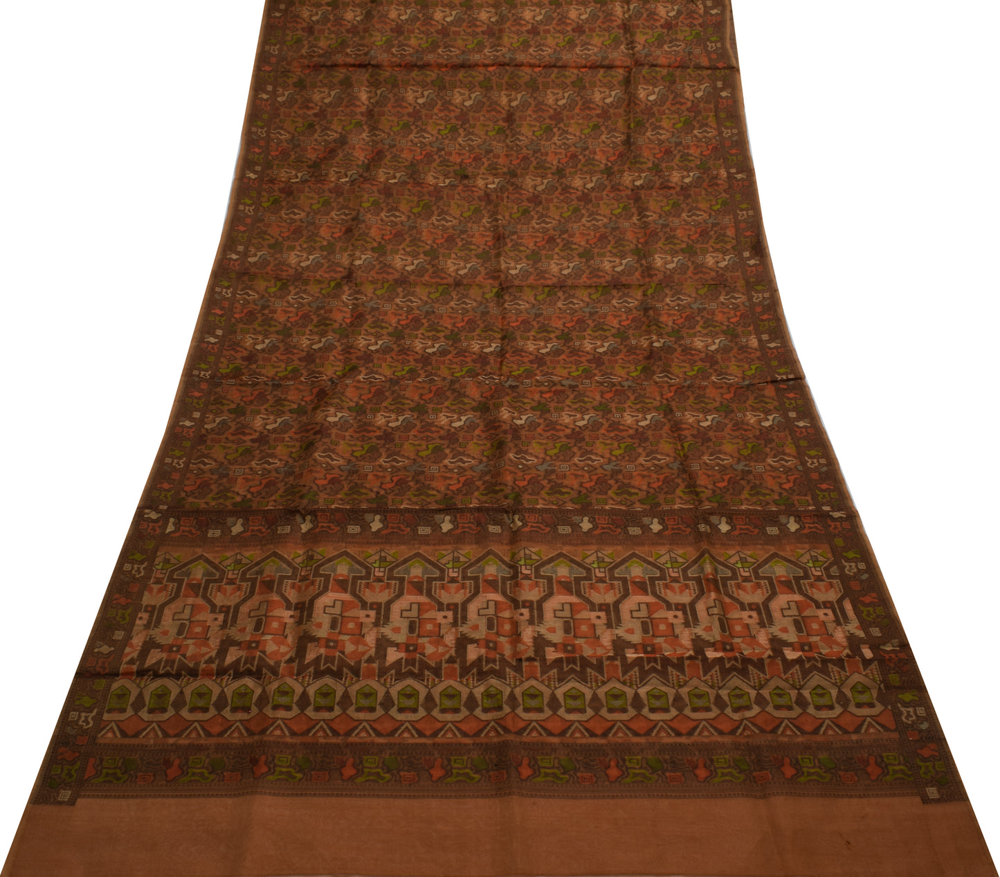 Sushila Vintage Indian Brown Saree 100% Pure Silk Woven 5 Yard Sari Craft Fabric