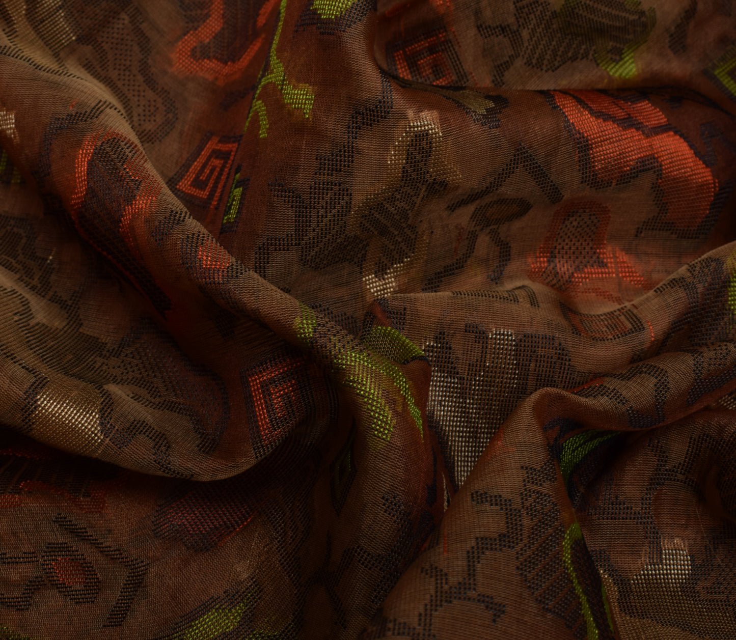 Sushila Vintage Indian Brown Saree 100% Pure Silk Woven 5 Yard Sari Craft Fabric