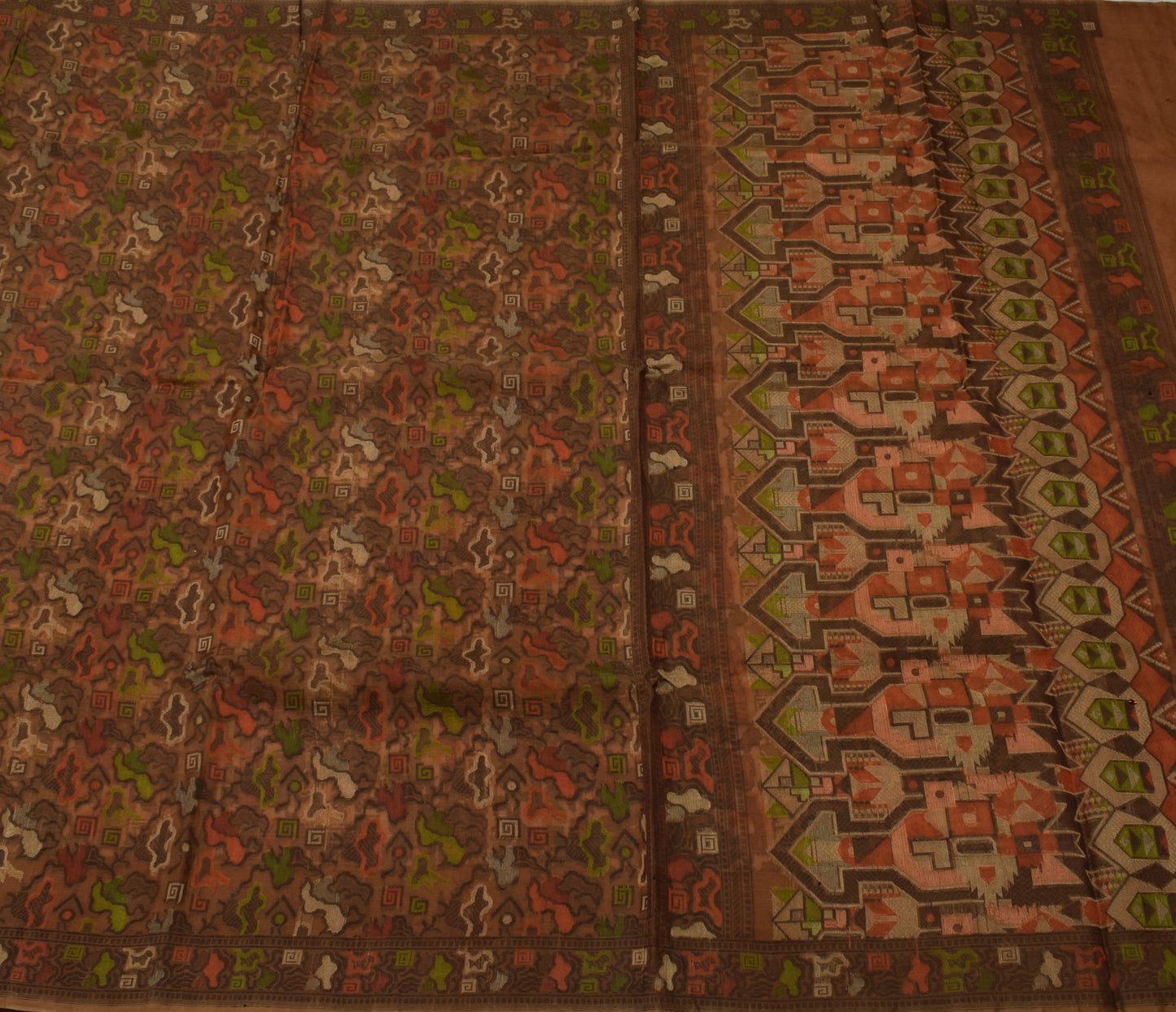 Sushila Vintage Indian Brown Saree 100% Pure Silk Woven 5 Yard Sari Craft Fabric