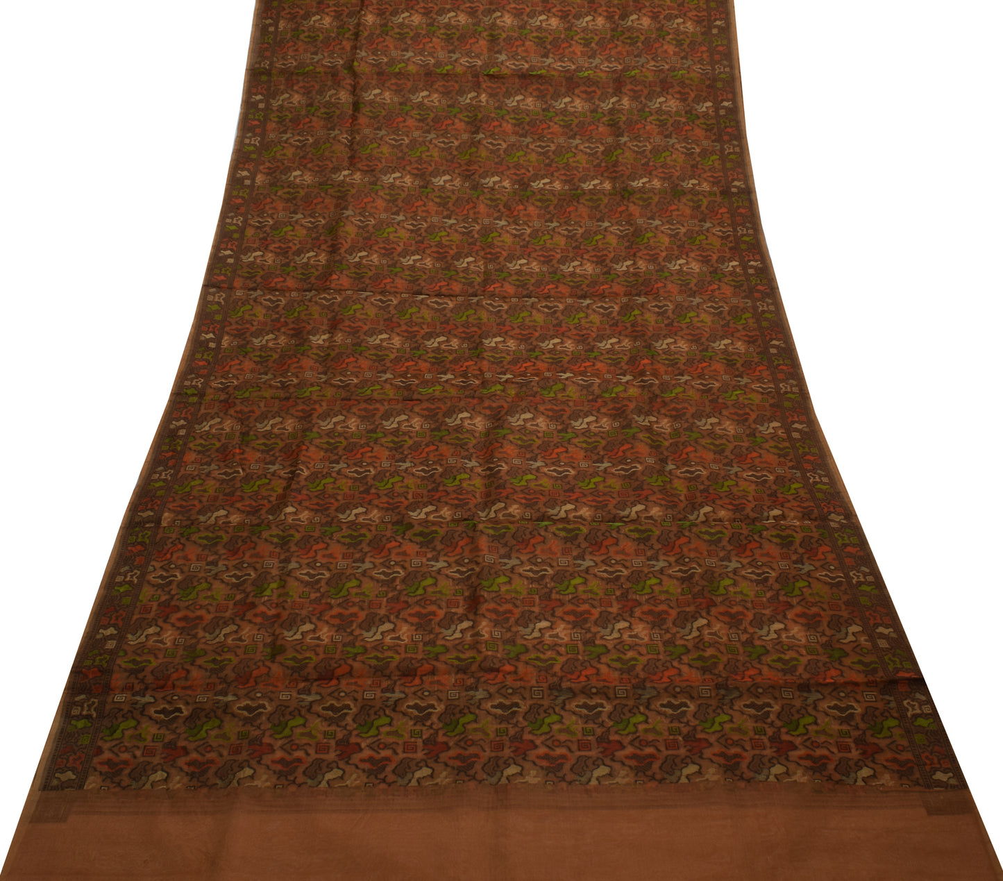 Sushila Vintage Indian Brown Saree 100% Pure Silk Woven 5 Yard Sari Craft Fabric