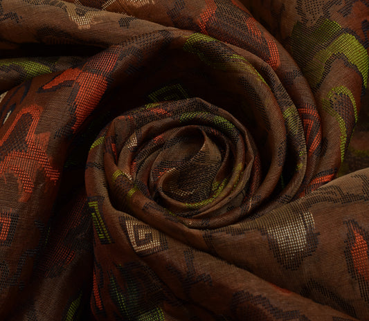 Sushila Vintage Indian Brown Saree 100% Pure Silk Woven 5 Yard Sari Craft Fabric