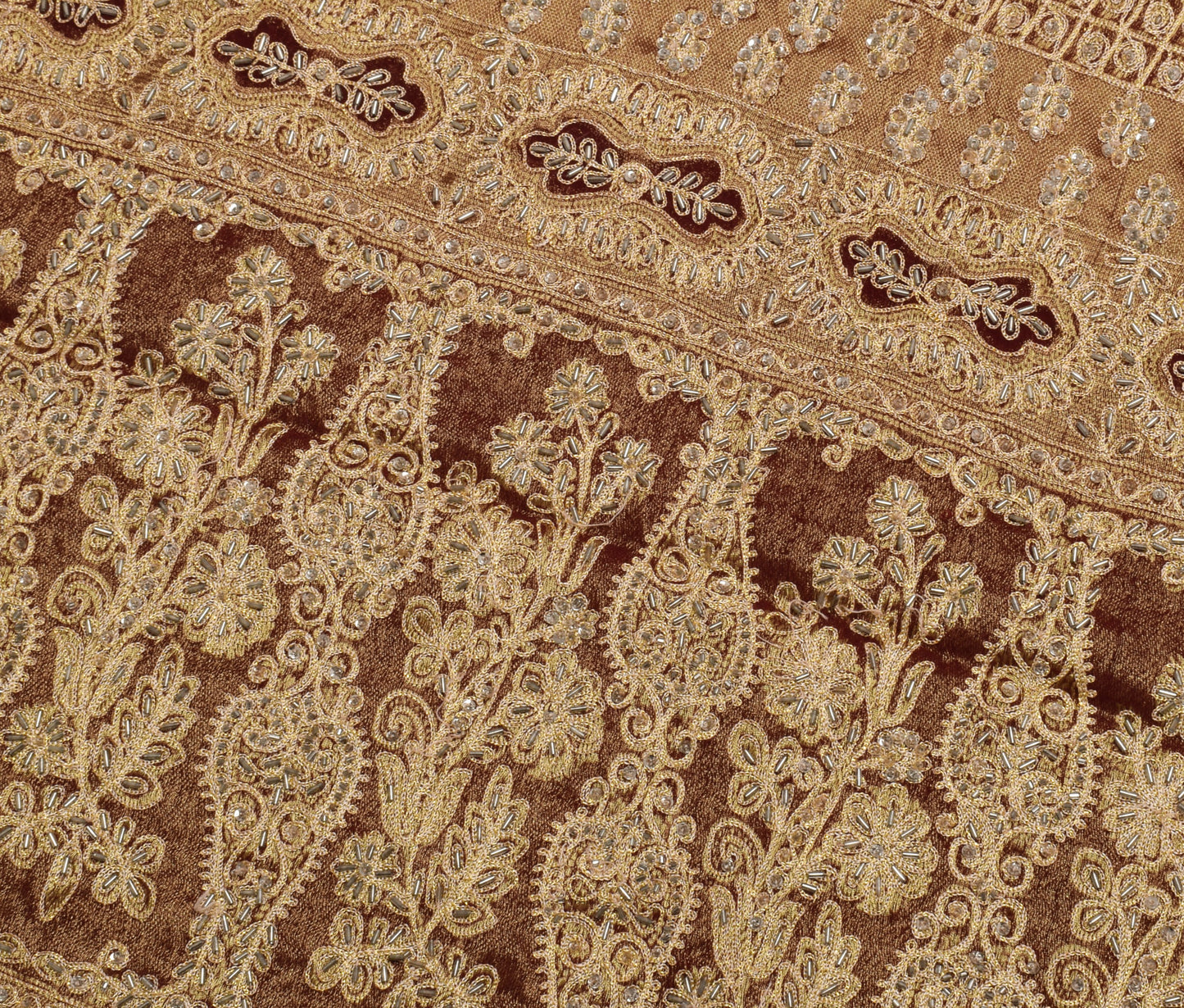 Sushila Vintage Maroon Saree Pure Georgette Silk Hand Beaded Floral Sari Fabric
