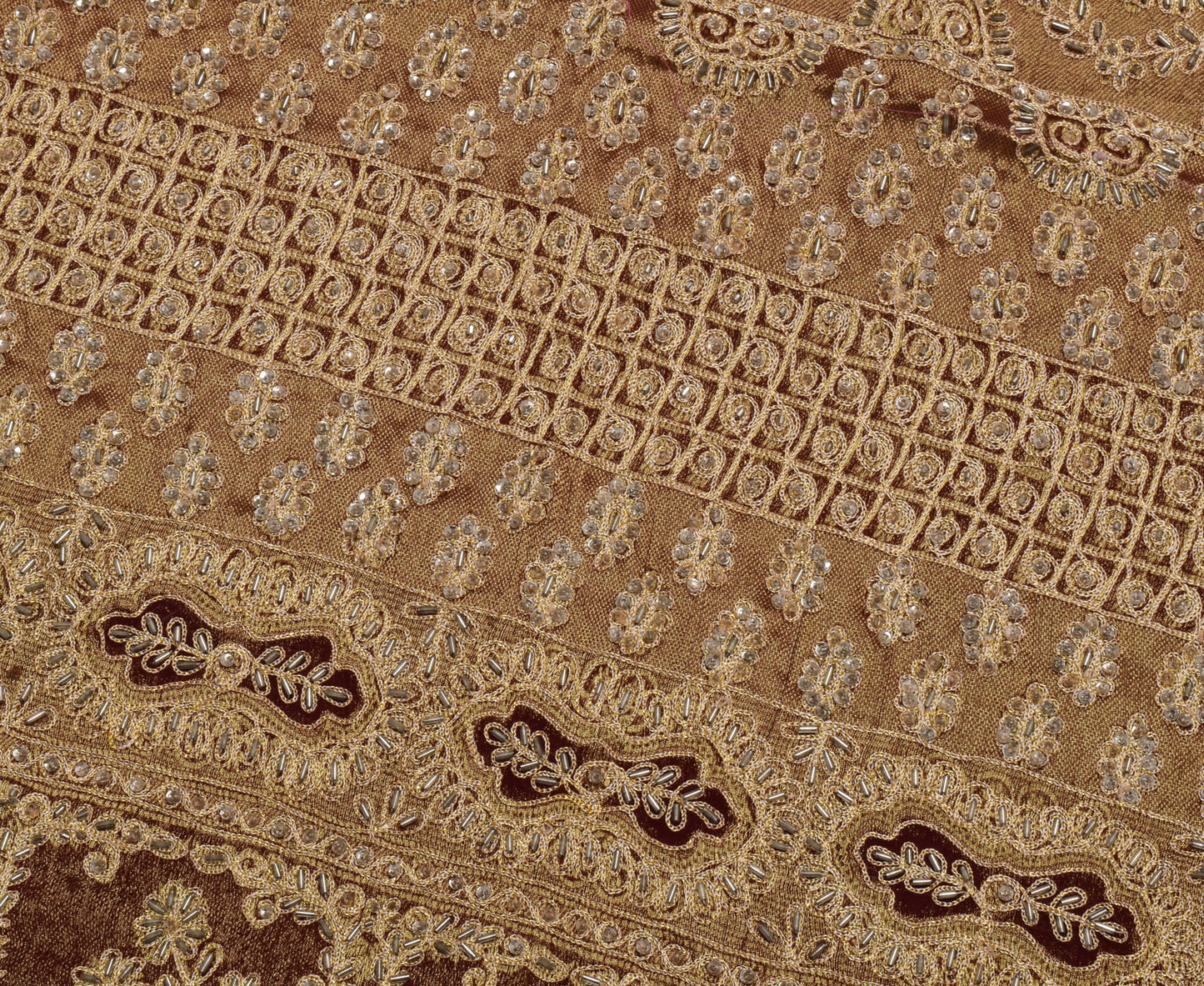 Sushila Vintage Maroon Saree Pure Georgette Silk Hand Beaded Floral Sari Fabric