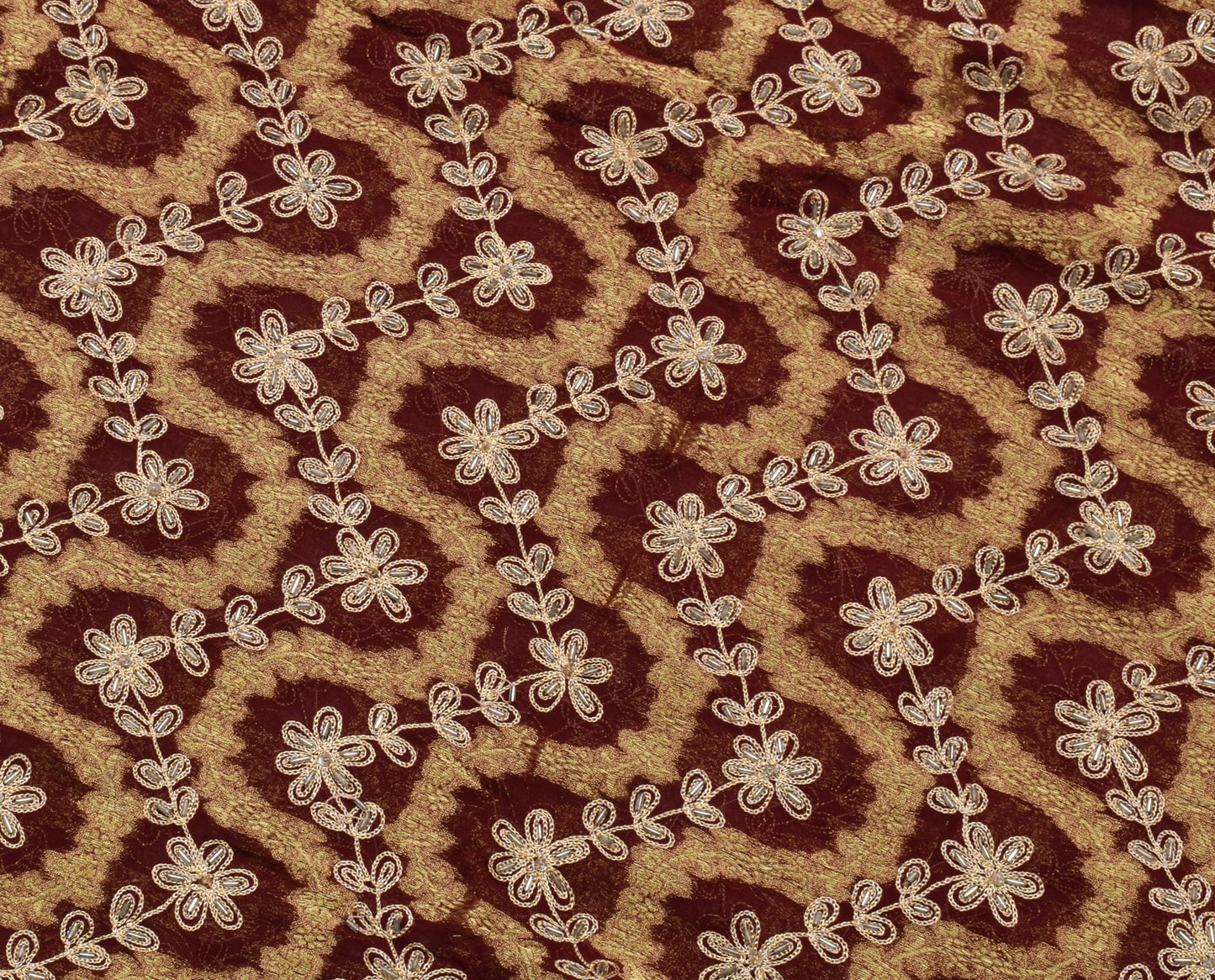 Sushila Vintage Maroon Saree Pure Georgette Silk Hand Beaded Floral Sari Fabric