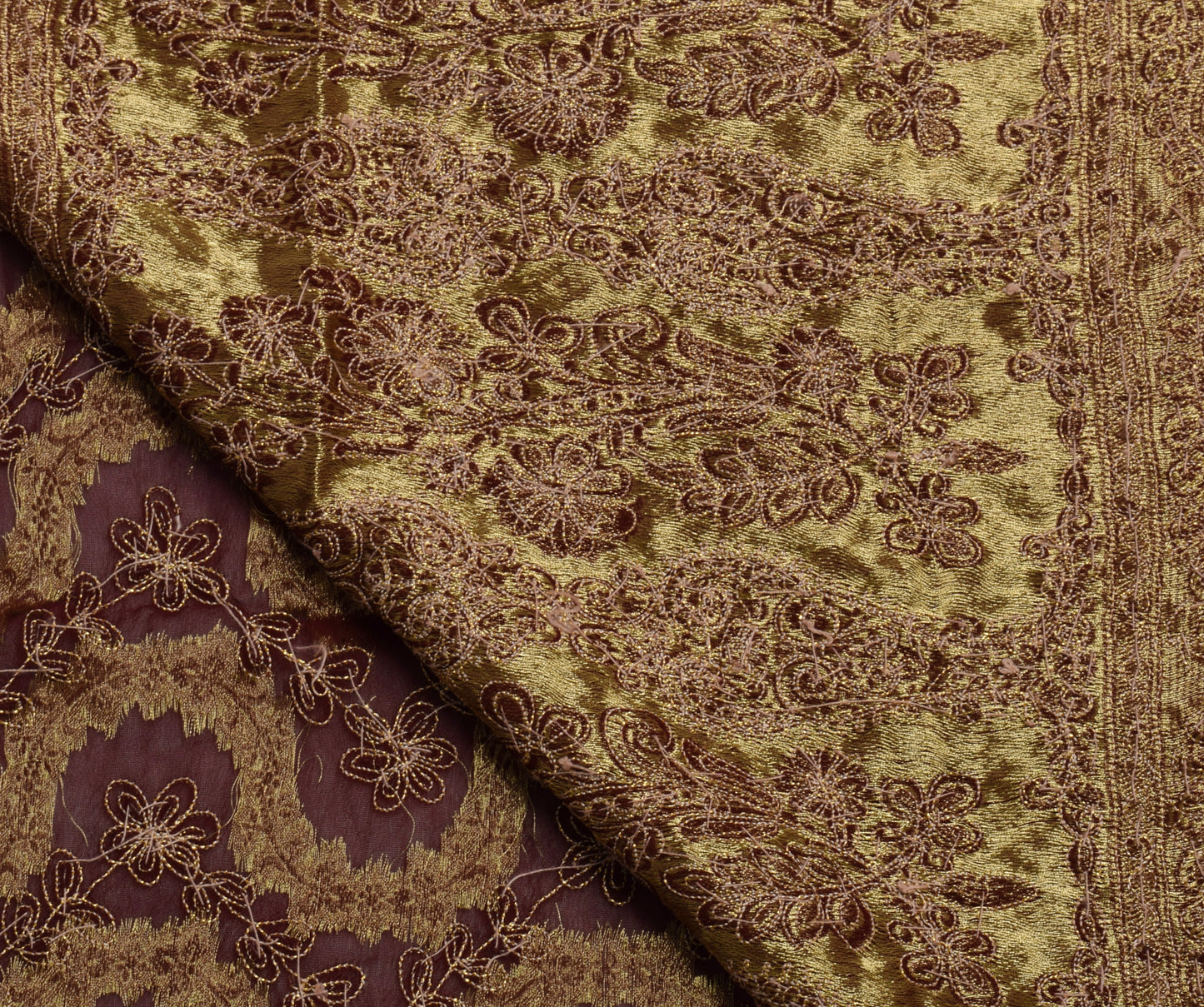 Sushila Vintage Maroon Saree Pure Georgette Silk Hand Beaded Floral Sari Fabric