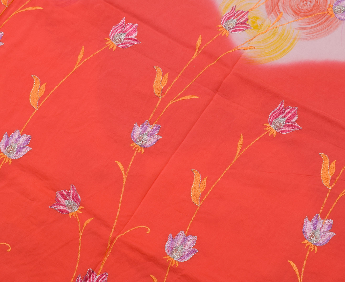 Sushila Vintage Indian Saree Pure Crepe Silk Printed & Embroidered Sari Fabric