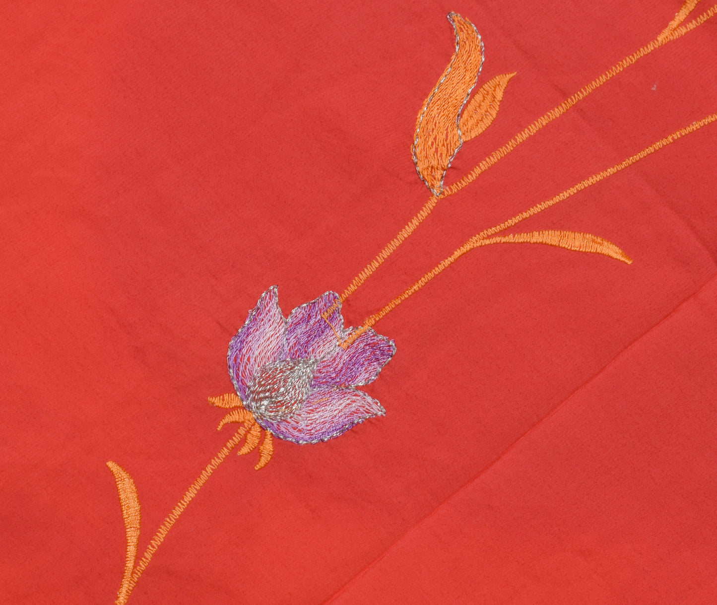Sushila Vintage Indian Saree Pure Crepe Silk Printed & Embroidered Sari Fabric