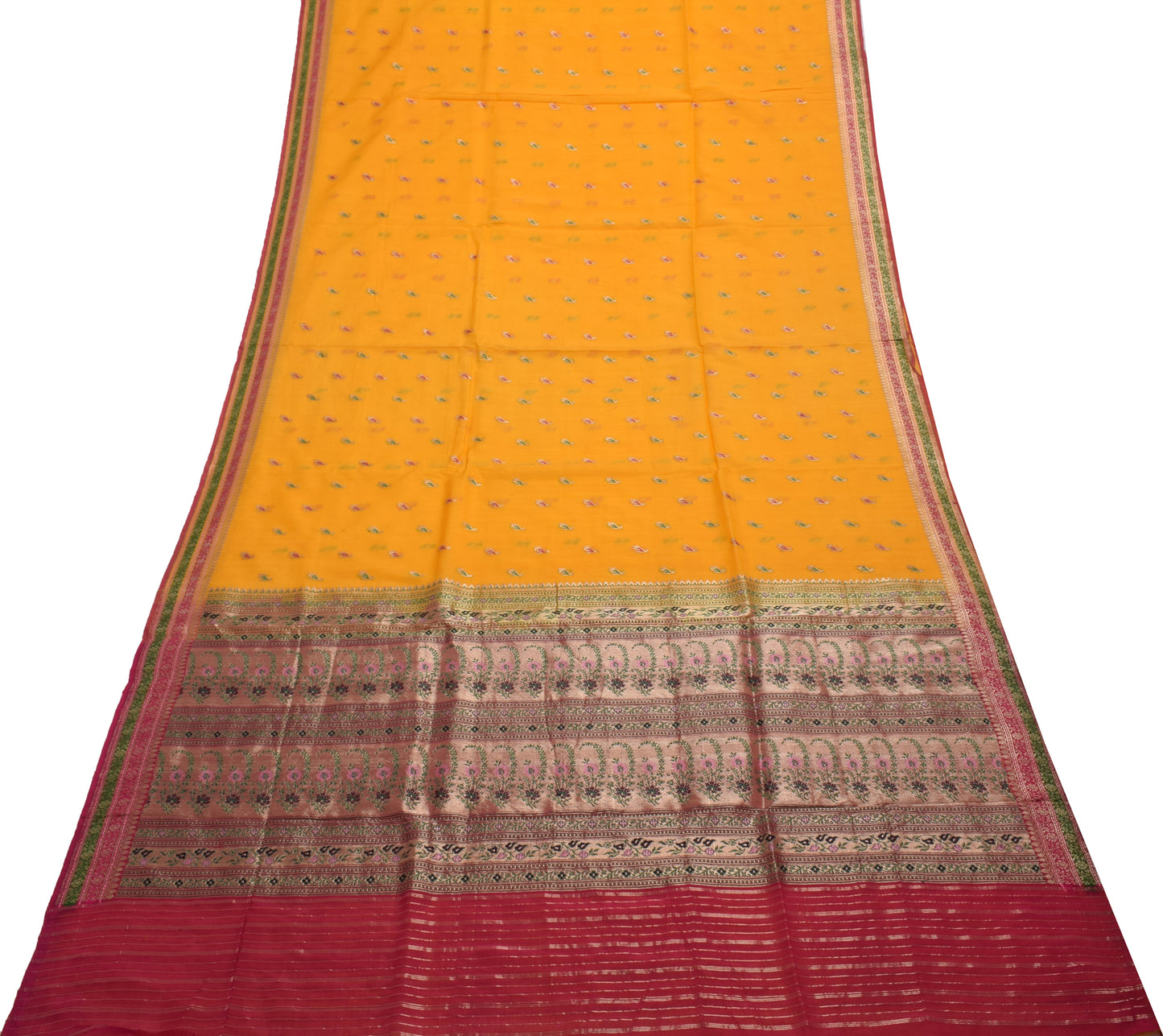 Sushila Vintage Yellow Saree 100% Pure Silk Zari Woven Paisley Sari Craft Fabric