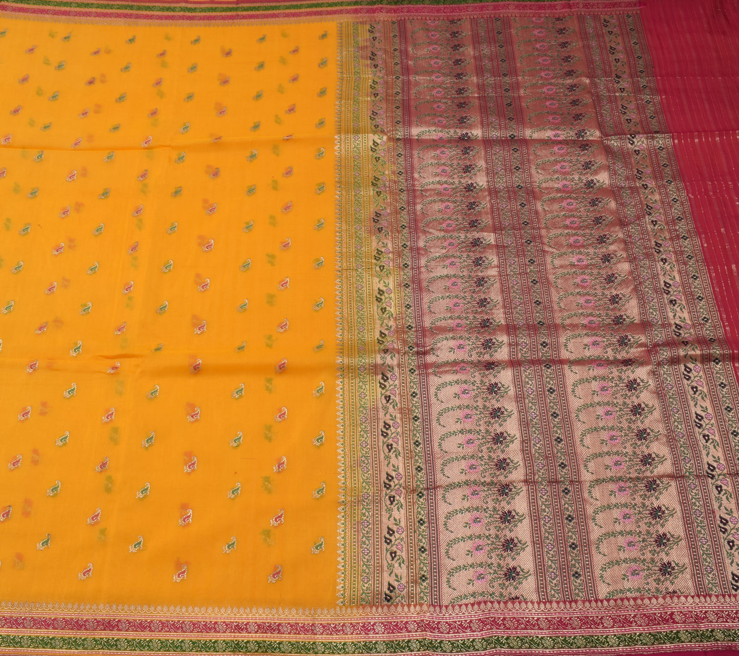 Sushila Vintage Yellow Saree 100% Pure Silk Zari Woven Paisley Sari Craft Fabric