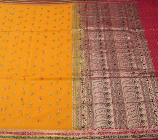 Sushila Vintage Yellow Saree 100% Pure Silk Zari Woven Paisley Sari Craft Fabric