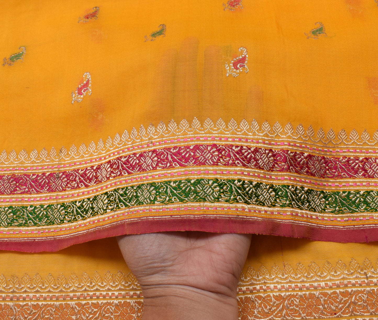 Sushila Vintage Yellow Saree 100% Pure Silk Zari Woven Paisley Sari Craft Fabric
