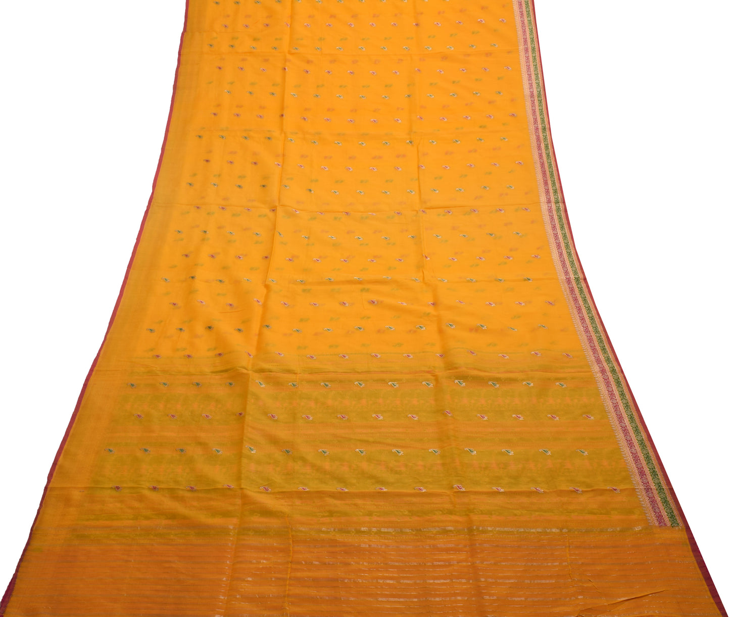 Sushila Vintage Yellow Saree 100% Pure Silk Zari Woven Paisley Sari Craft Fabric